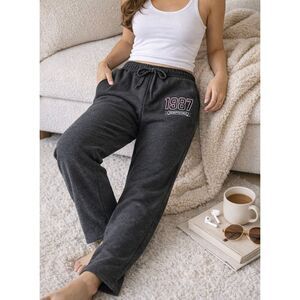 Aeropostale Gray Sweatpants Fleece Lined Joggers 1987 Logo Drawstring Size Mediu